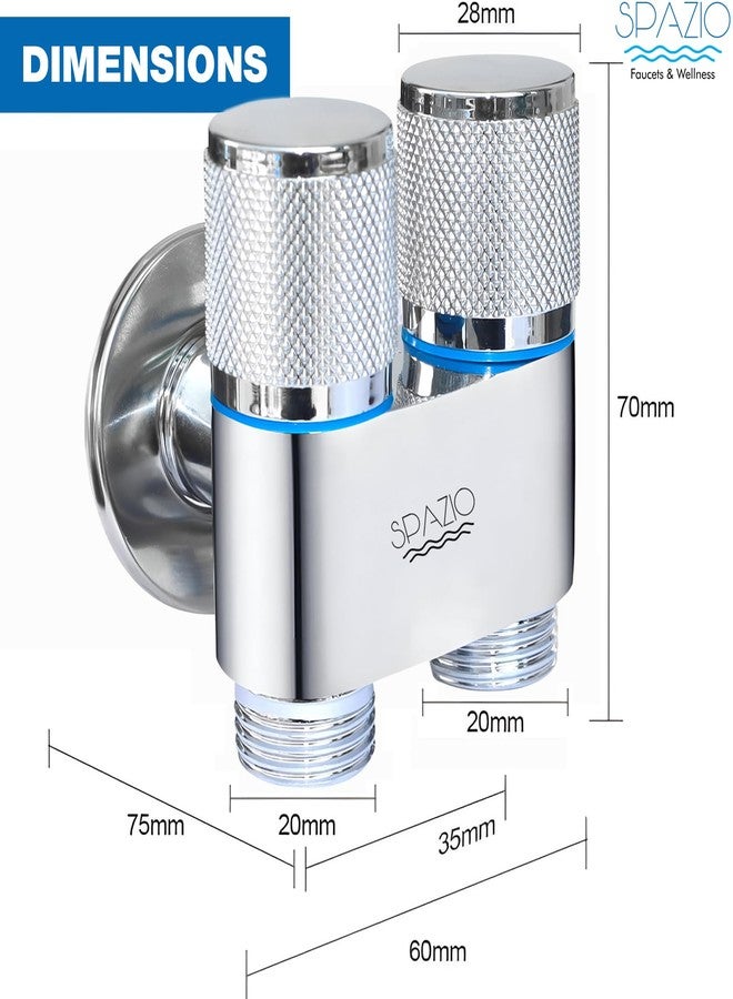 SPAZIO صنبور زاوية 2 في 1 من SPAZIO، فضي | صمام زاوية | صمام زاوية ثنائي الاتجاه (عبوة من قطعة واحدة) لحنفيات الحمام/حوض الغسيل ذات حافة جدارية، صنبور زاوية (نوع تركيب جداري) نحاسي - Image 2